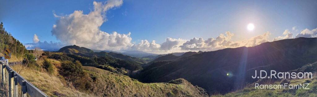 Panoramic view looking west down valley and mountains
