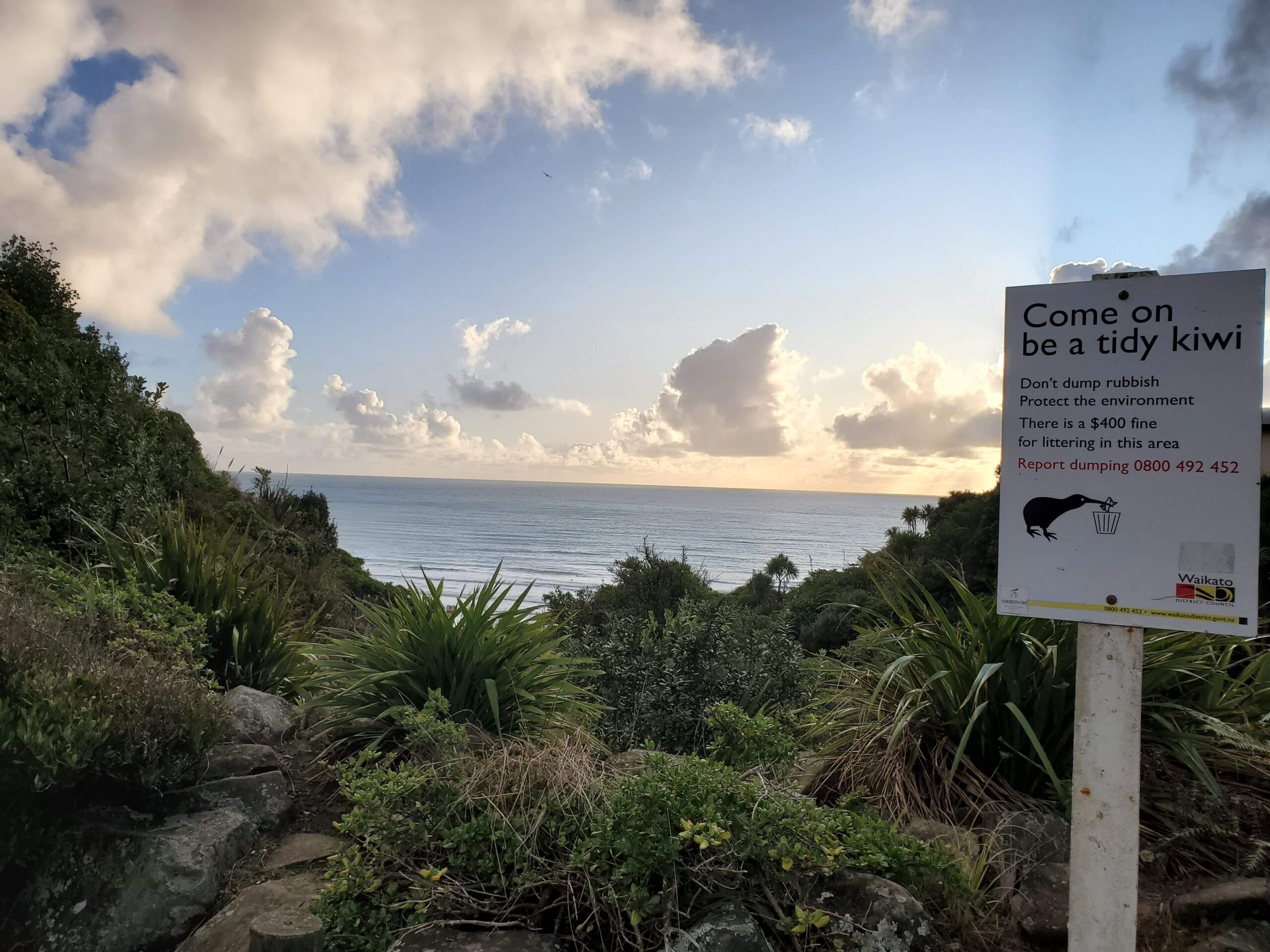 Ngarunui Beach parking lot overlooking ocean