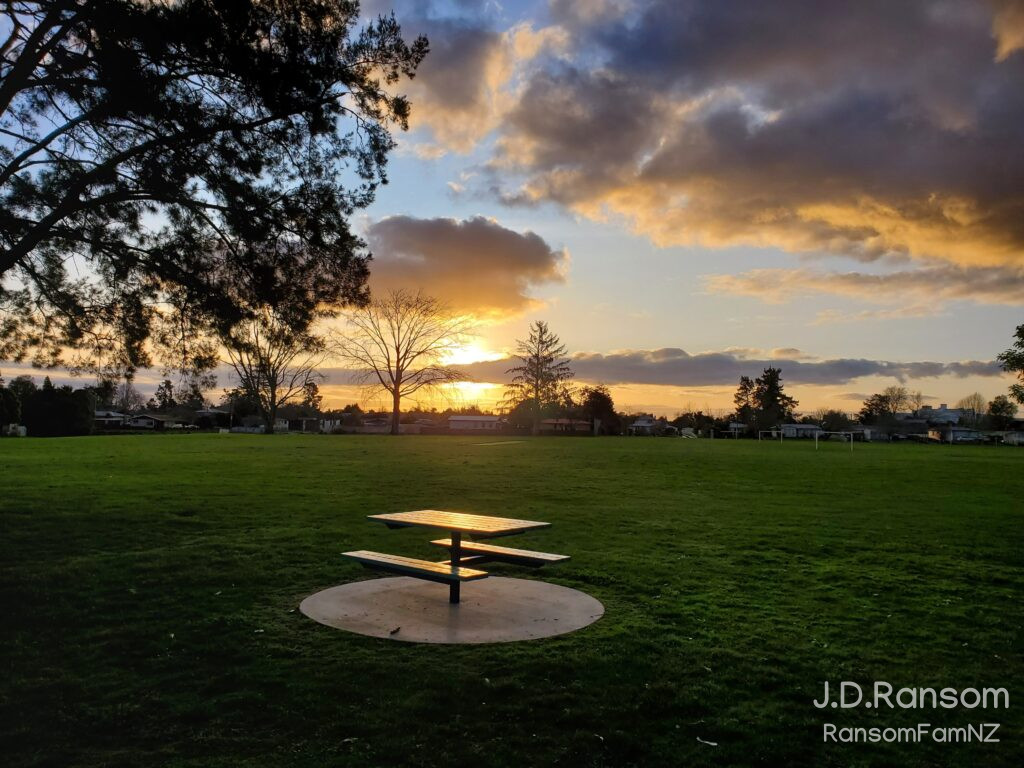 Glenview Park table with setting sun